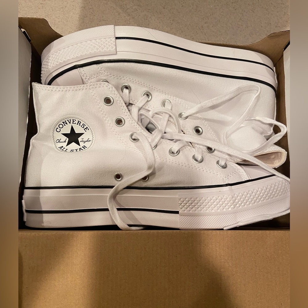 Converse womens white high top platform shoes